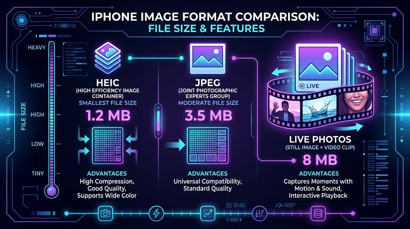 HEIC против JPEG на iPhone: как сжатие Apple экономит место (и почему живые фотографии занимают место)