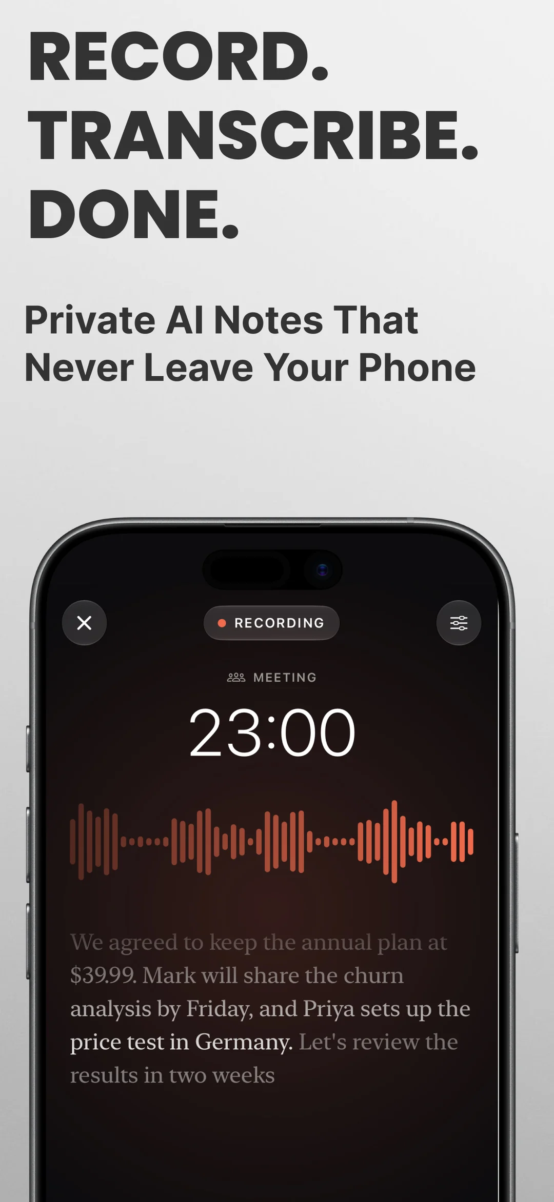 Hushnote - Dashboard & Main Features on iPhone